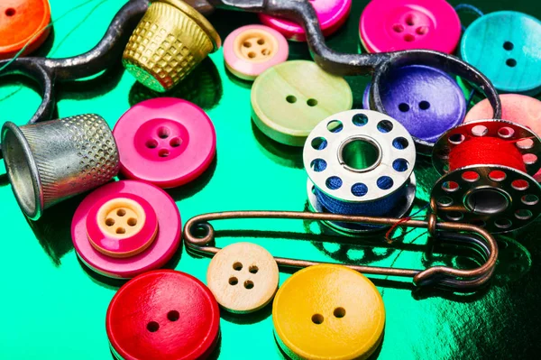 Accessories Tailoring Bright Assorted Sewing Buttons Mix Colors — Stock Photo, Image