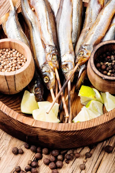 Rökt Fisk Med Kryddor Kallrökt Fisk Smoked Capelin — Stockfoto