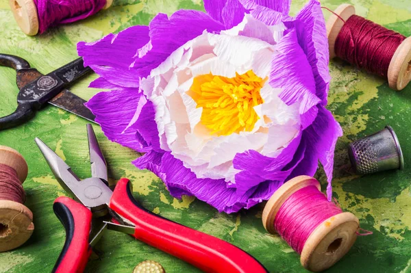 Colourful Handmade Paper Flowers Making Gift Mother Day — Stock Photo, Image