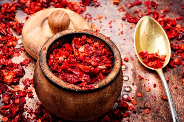 Pimienta Roja Dulce Rodajas Como Condimento Especia Para Platos Carne —  Fotos de Stock