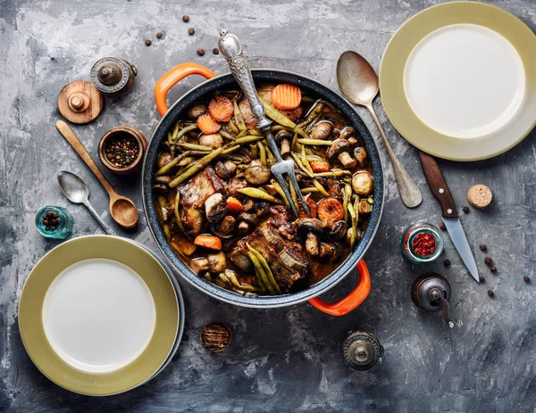 Memasak Stew Daging Burgundy Atau Beef Bourguignon French Masakan — Stok Foto