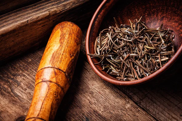 Dried Rosemary Leaves Dried Natural Rosemary Spice Old Wooden Background — Stock Photo, Image