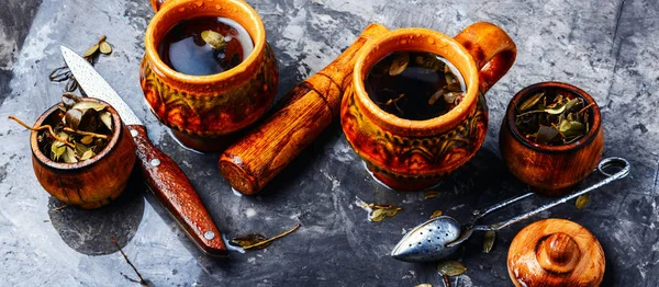 Tasse Gesunder Kräutertee Preiselbeerblättertee — Stockfoto