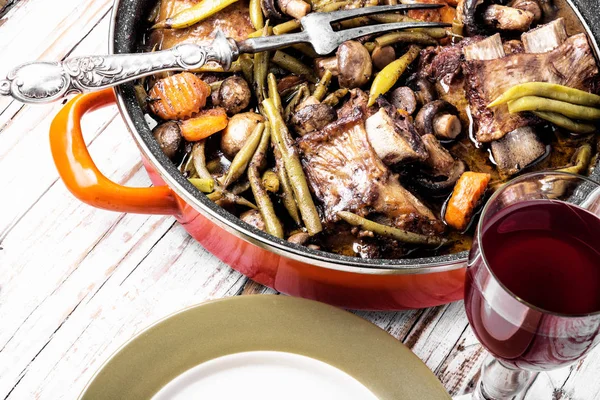 Kochen Von Eintopffleisch Burgund Oder Bourguignon Französische Küche — Stockfoto