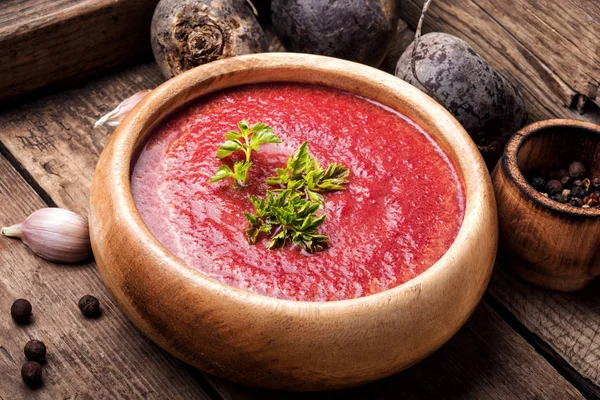 Свекольный Суп Свежие Овощи Деревянном Фоне — стоковое фото