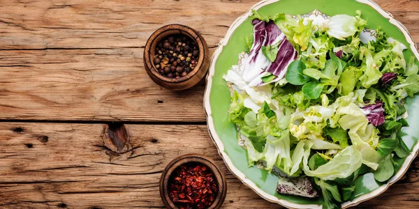 Assiette Salade Fraîche Avec Des Légumes Mélangés Repas Vert — Photo