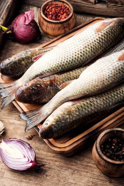 Rå fisk med kryddor — Stockfoto