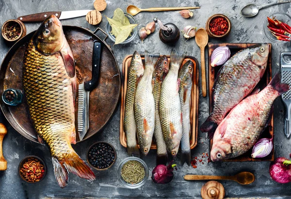 Pescado fresco e ingredientes —  Fotos de Stock