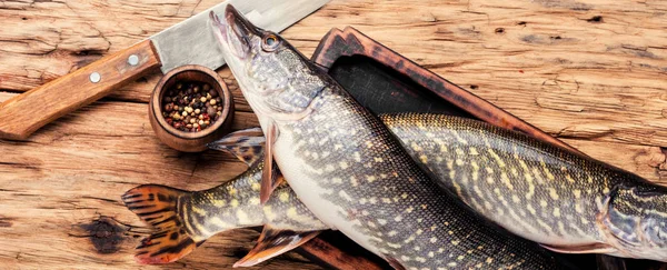 Fish pike on the kitchen board — Stock Photo, Image