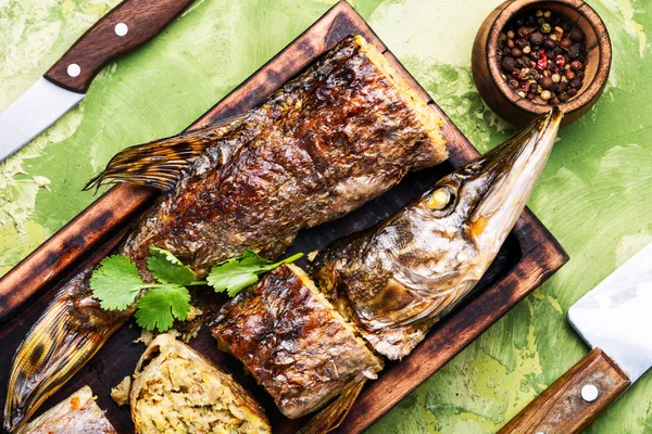 Pike stuffed with mushrooms — Stock Image Pike stuffed with mushrooms Stock Image