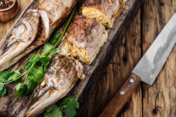Pike stuffed with vegetables — Stock Image Pike stuffed with vegetables Royalty Free Stock Photos