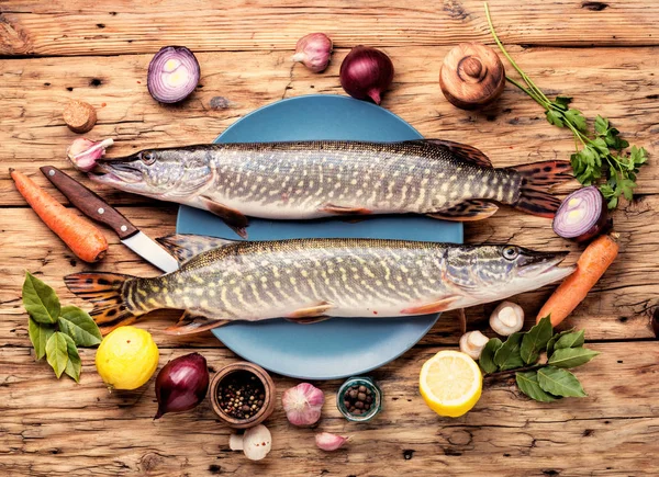 Pesce luccio sul bordo della cucina — Foto Stock