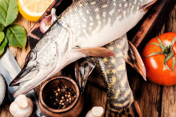 Fish pike on the kitchen board — Stock Photo, Image