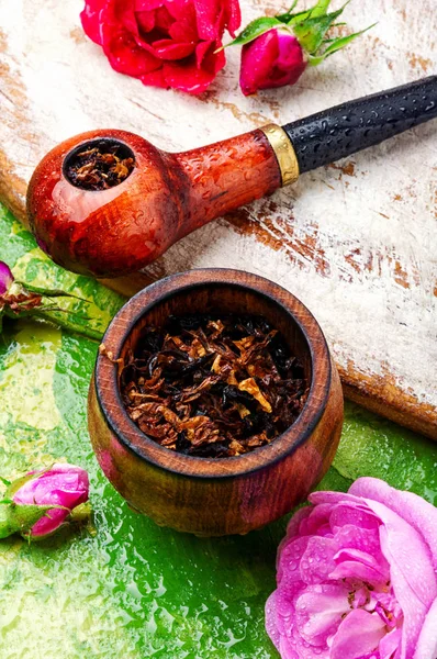 Pfeife rauchen und floraler Tabak — Stockfoto
