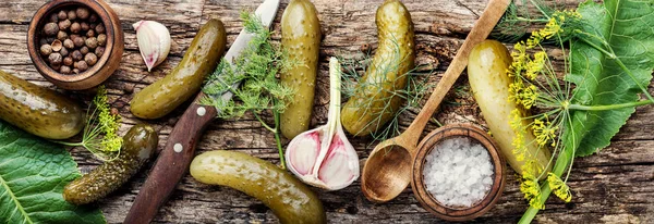 Pickles caseiros na tabela de madeira — Fotografia de Stock