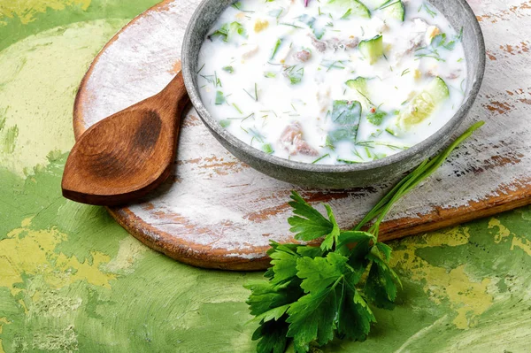 Okroshka,cold summer soup — Stock Photo, Image