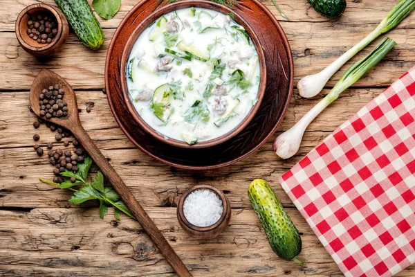 Okroshka,cold summer soup — Stock Photo, Image