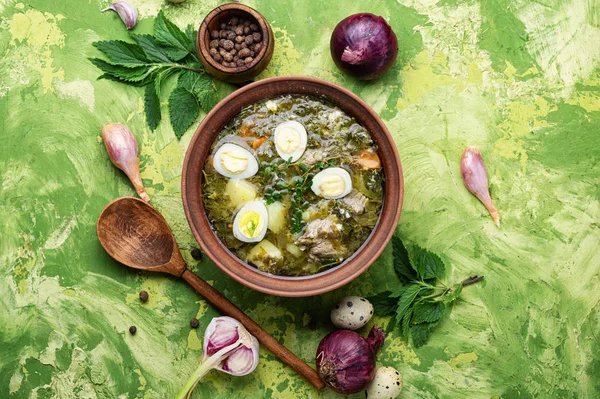 Sorrel soup in bowl — Stock Image Sorrel soup in bowl Royalty Free Stock Images