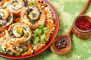 Deniz ürünleri ile lezzetli pirinç