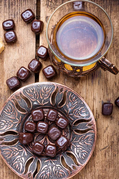 Turkish tea on wooden table — Stock Photo, Image