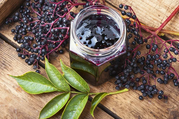 Elderberry jam in a jar — Stock Photo, Image