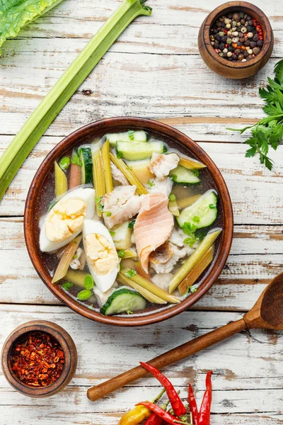 Soup with rhubarb and fish — Stock Photo, Image