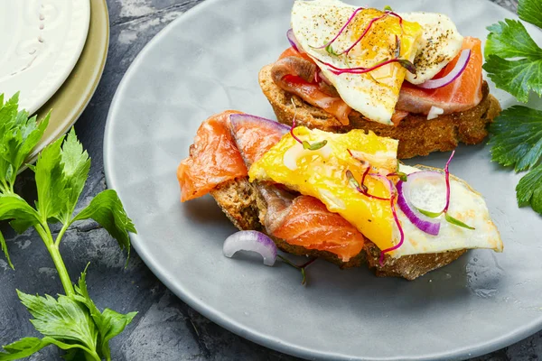 Open sandwich with fish — Stock Photo, Image