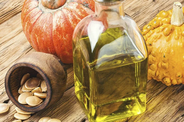 Bottle of pumpkin oil — Stock Photo, Image