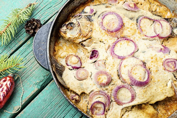 Baked fish for christmas — Stock Image Baked fish for christmas Stock Image