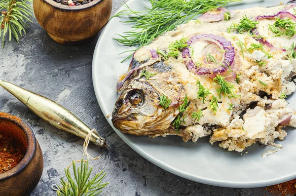 Baked fish for christmas — Stock Image Baked fish for christmas Stock Picture