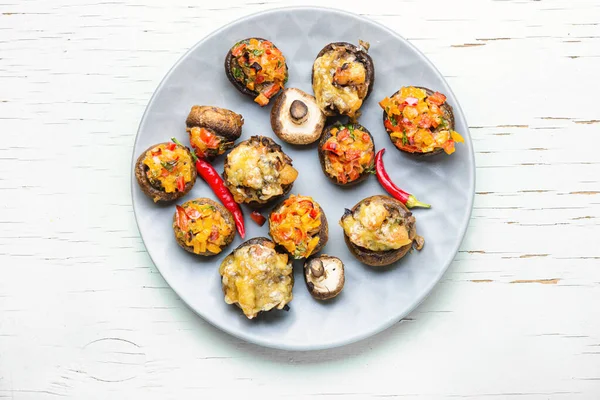 Christmas nushrooms stuffed with vegetables — Stock Photo, Image