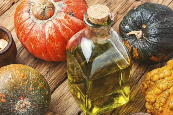 Bottle of pumpkin oil — Stock Photo, Image