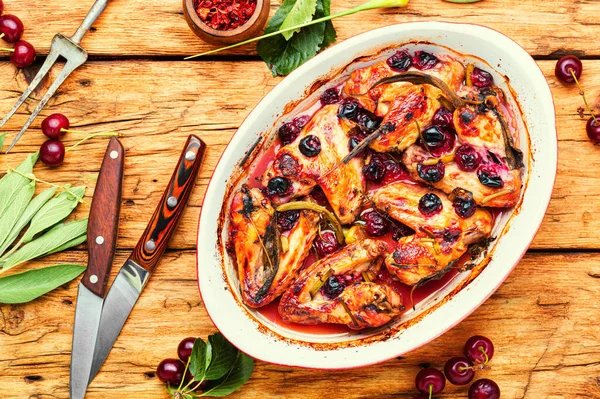 Gebratene Chicken Wings Würziger Kirschsoße Gegrilltes Hühnchen Fast Food — Stockfoto