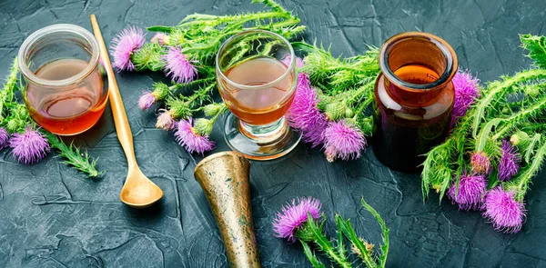 Thistle Atau Silybum Dalam Herbal Rakyat Penyembuhan Herbal Liar — Stok Foto