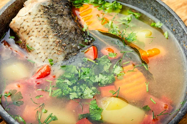 Soupe Poisson Traditionnelle Appétissante Soupe Poisson Soupe Carpe Gros Plan — Photo