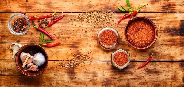 Homemade hot seasoning spice,dry adjika and ingredients