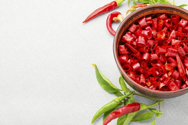 Chiles Rojos Picantes Rebanados Componente Especia Copiar Espacio Pimienta Roja — Foto de Stock