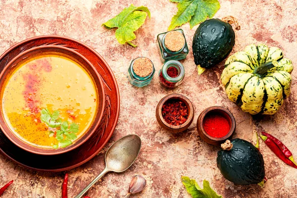 Вкусный Тыквенный Суп Тыквы Домашний Осенний Суп — стоковое фото