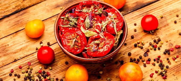 Sun Dried Tomatoes Herbs Spices — Stock Photo, Image