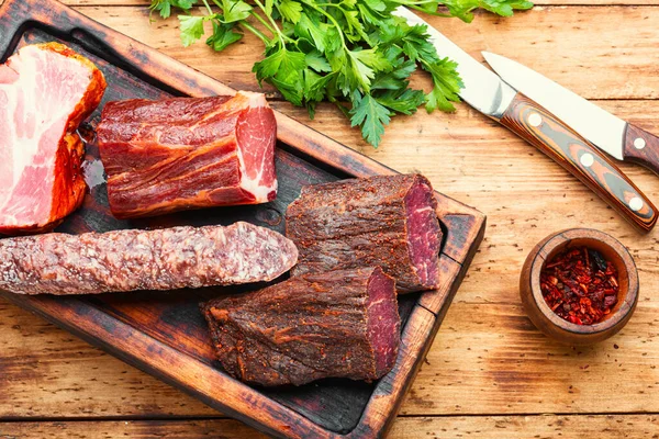 Spanish Meat Platter Cured Meat And Sausages On Cutting Board Stock Images Page Everypixel