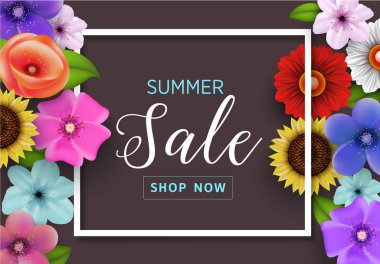 Yaz satış çiçek vektör afiş