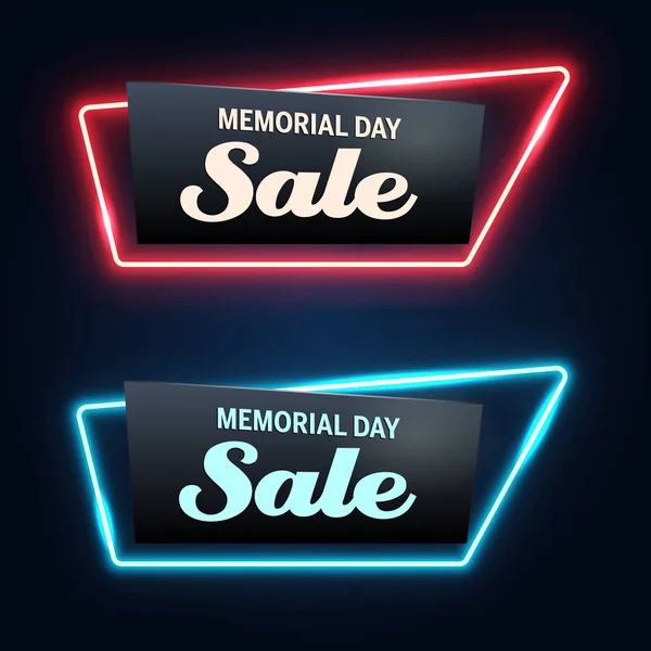 Bannière Vectorielle Néon Vente Memorial Day Options Couleur — Image vectorielle