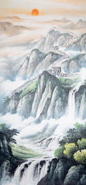 Κινεζική Παραδοσιακή Ζωγραφική Του Τοπίου — Φωτογραφία Αρχείου