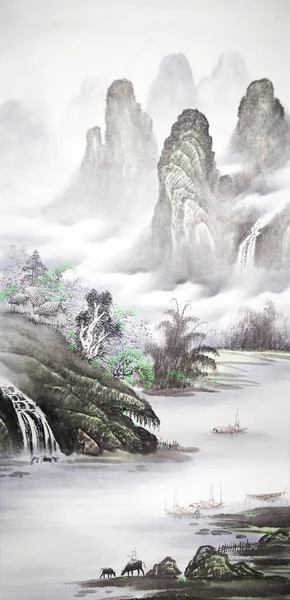 Peinture Traditionnelle Chinoise Paysage — Photo