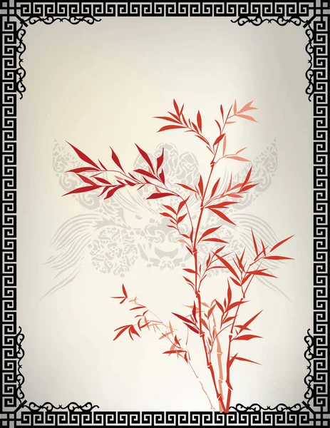 Gamla Kinesiska Traditionella Bambu Målning — Stock vektor