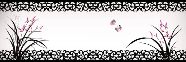 中国風の蘭蝶図 — ストックベクタ