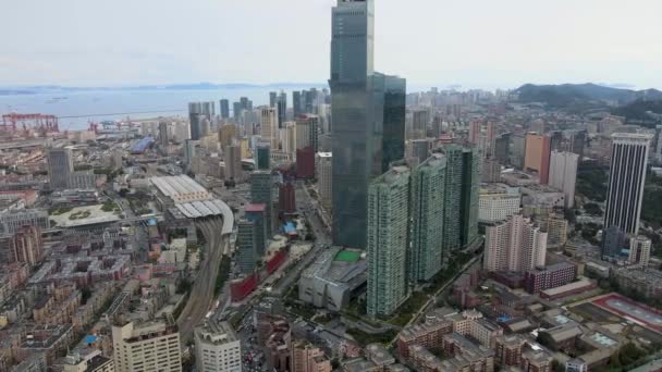 Dalian市中心的空中拍摄 — 图库视频影像