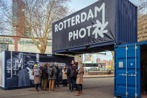 Rotterdam Países Bajos Febrero 2019 Exposición Fotográfica Realizada Contenedores Marítimos — Foto de Stock