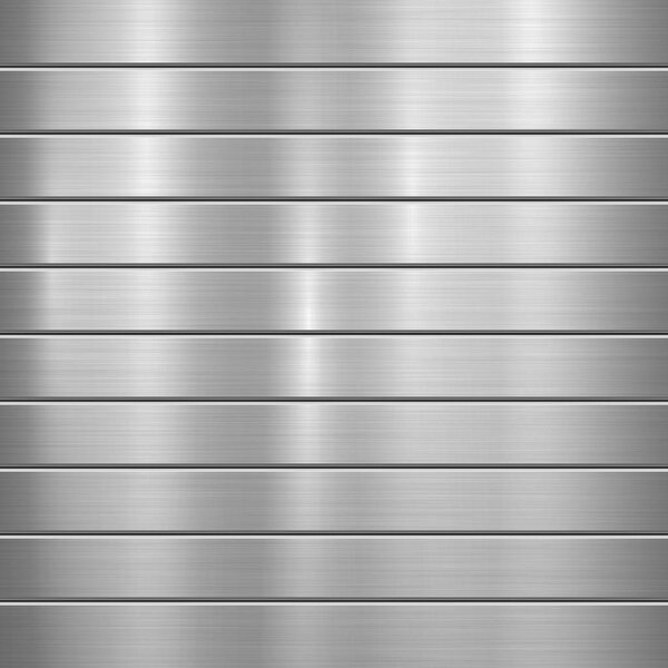 Metal technology background with polished, brushed texture, chrome, silver, steel, aluminum and horizontal bevels for design concepts, web, prints, wallpapers, interfaces. Vector illustration.