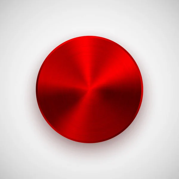 Значок Красного Металлического Круга Шаблон Пустой Кнопки Металлической Текстурой Хромом Векторная Графика